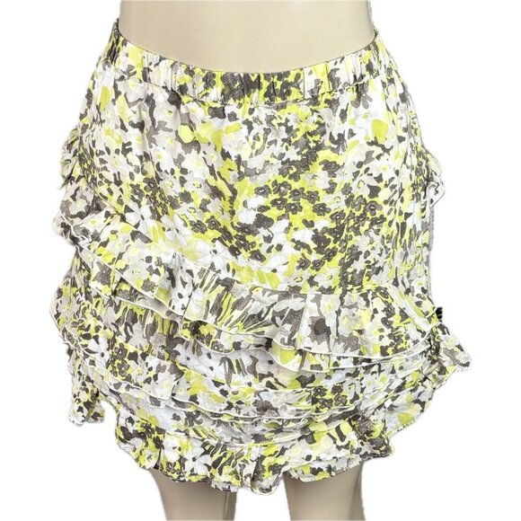 Banana Republic 14 Brown/Chartreuse Floral Layer Ruffle Elastic Waist Mini Skirt - Picture 2 of 6